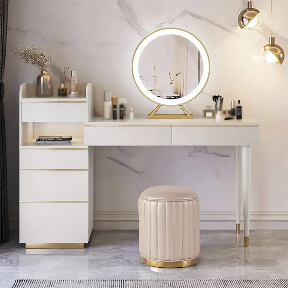 Off-white Makeup Vanity Set Dressing Table with Lighted Mirror Cabinet &amp; Stool Included