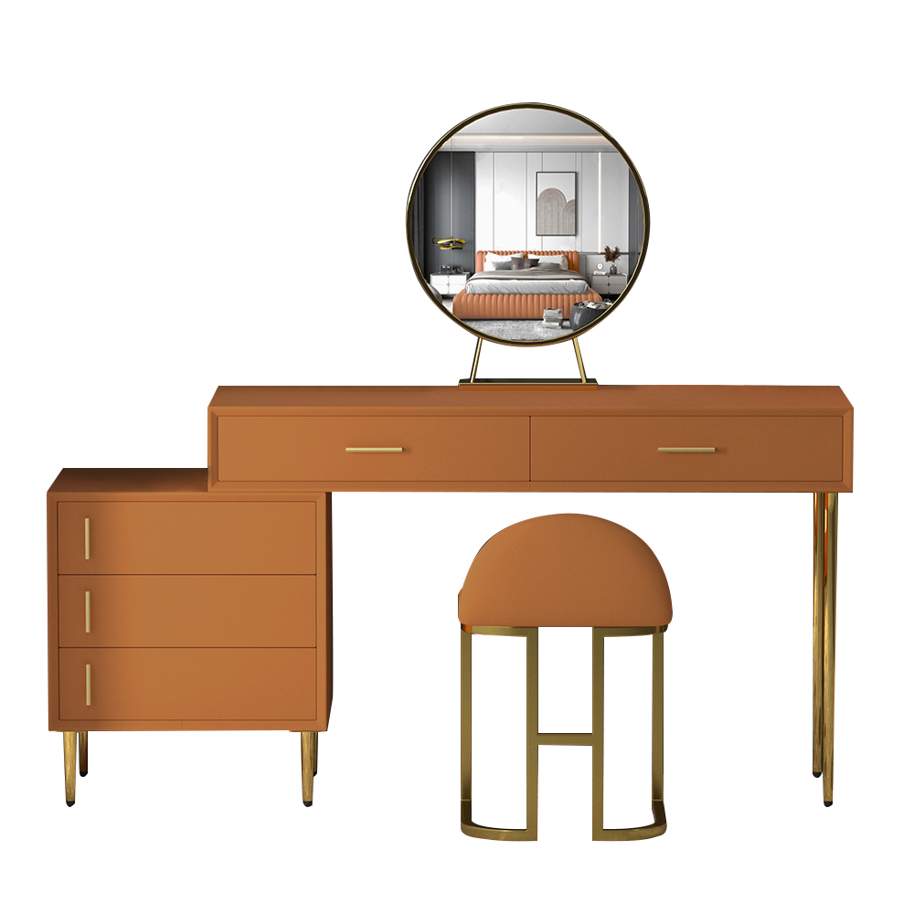 Modern Orange Makeup Vanity Set Retracted Dressing Table
