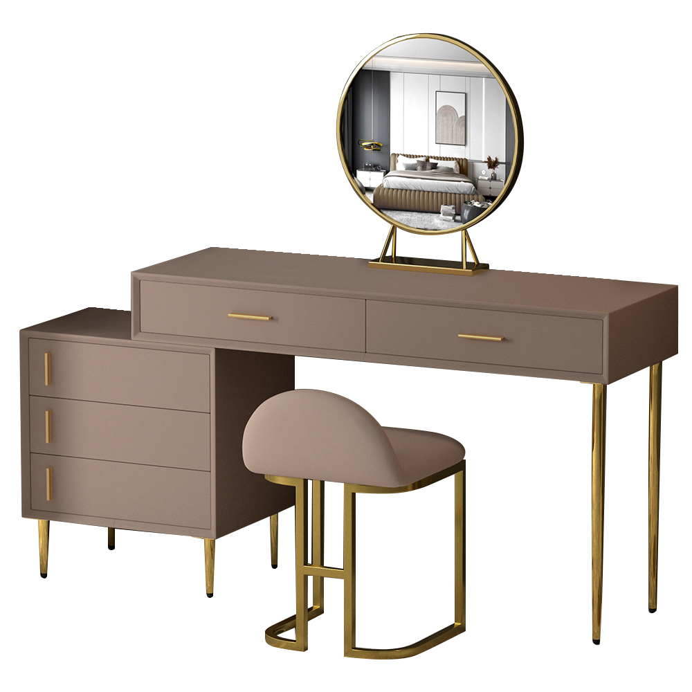 Modern Khaki Makeup Vanity Set Retracted Dressing Table
