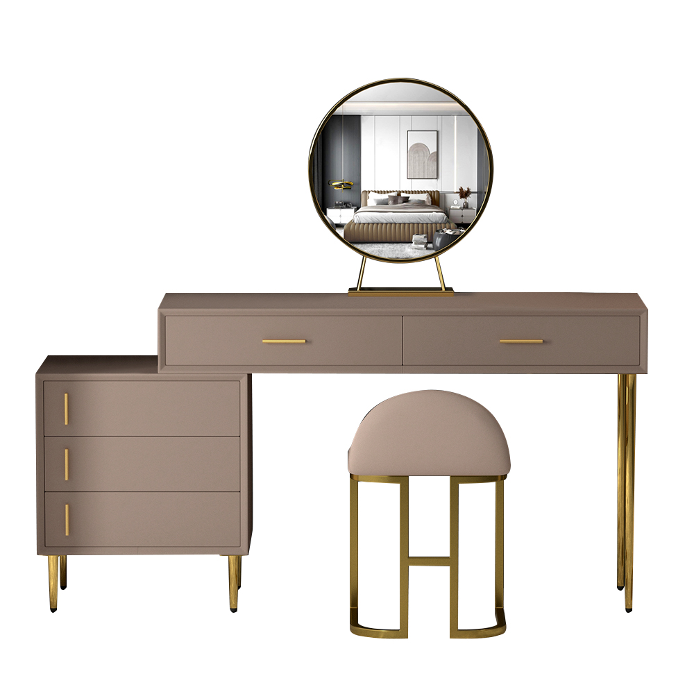 Modern Khaki Makeup Vanity Set Retracted Dressing Table