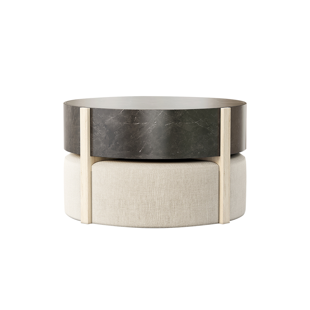 Round Nesting Coffee Table with 4 Stool & 2 Drawers in Distressed Gray