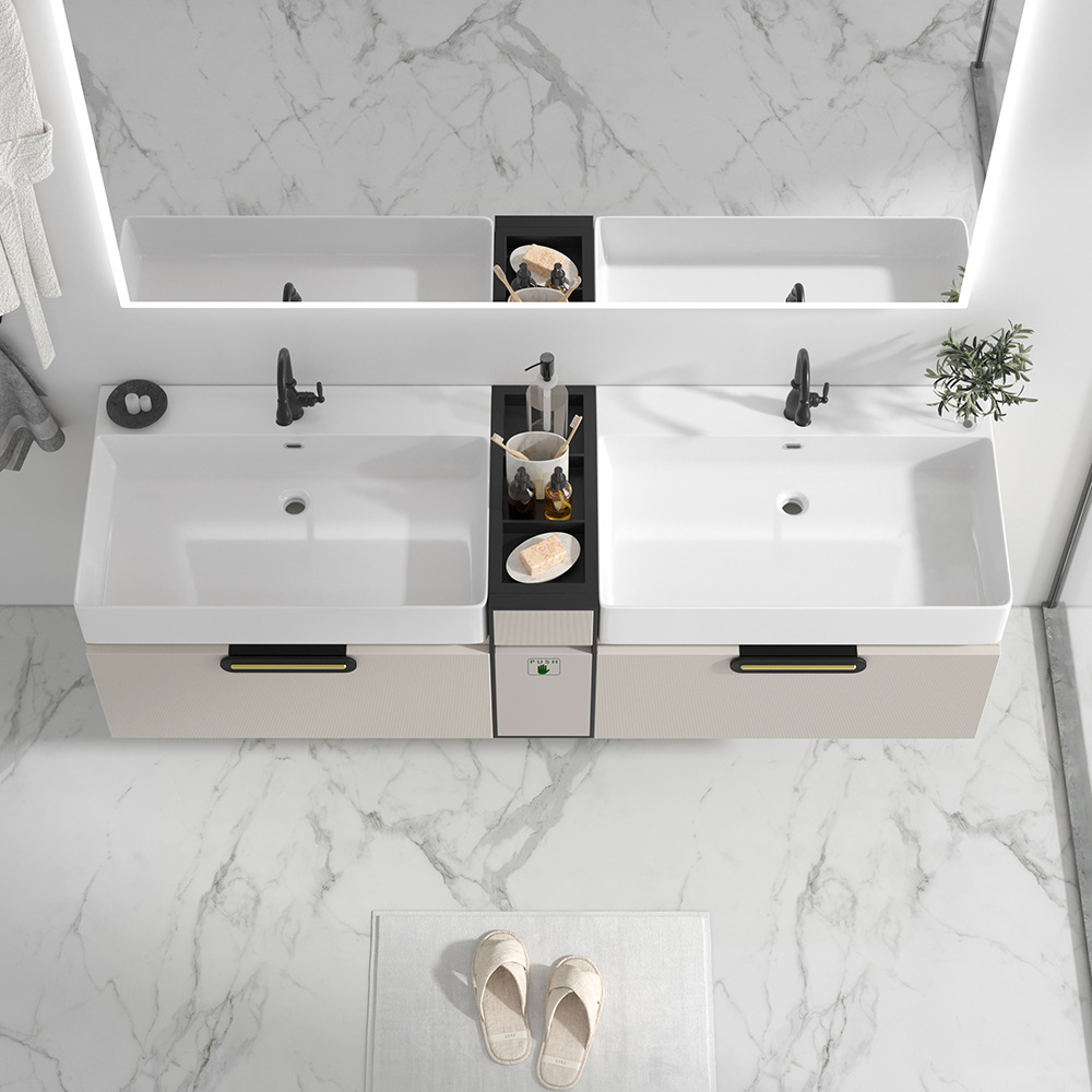 Modern 63" Floating Bathroom Vanity Set Wall Mounted Double Sink Vanity