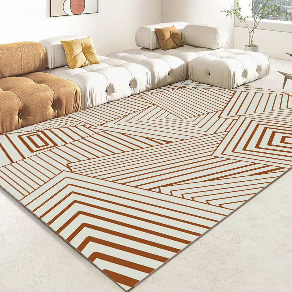 Modern Abstract Geometric Indoor Area Rug 6' x 9' Living Room Bedroom White & Brown