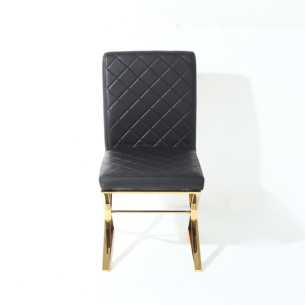 Dochic Modern Black Upholstered Leather Dining Table Chair Gold Legs