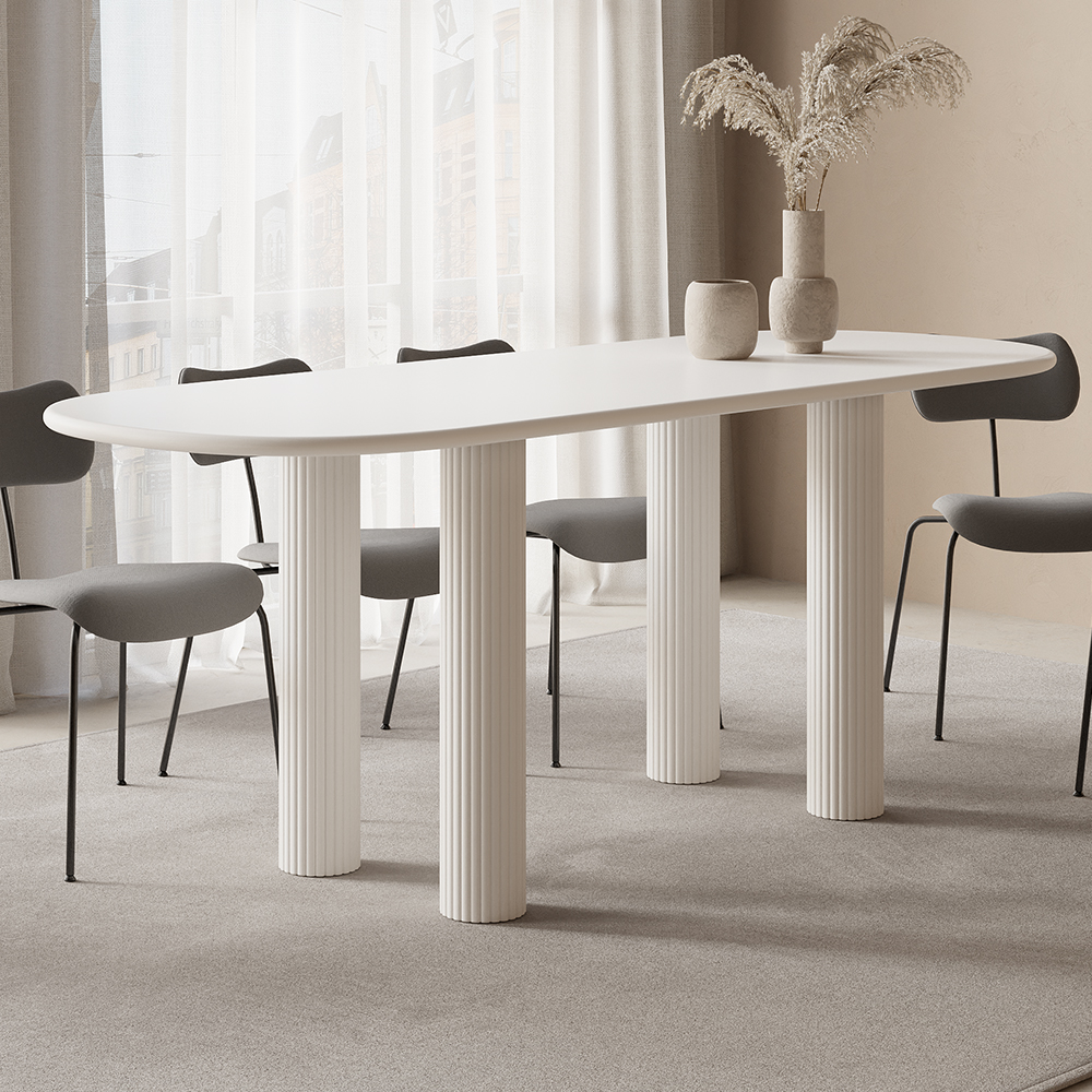 1800mm Oval White Dining Table 4 Pedestals 8 Seater Dining Room Table