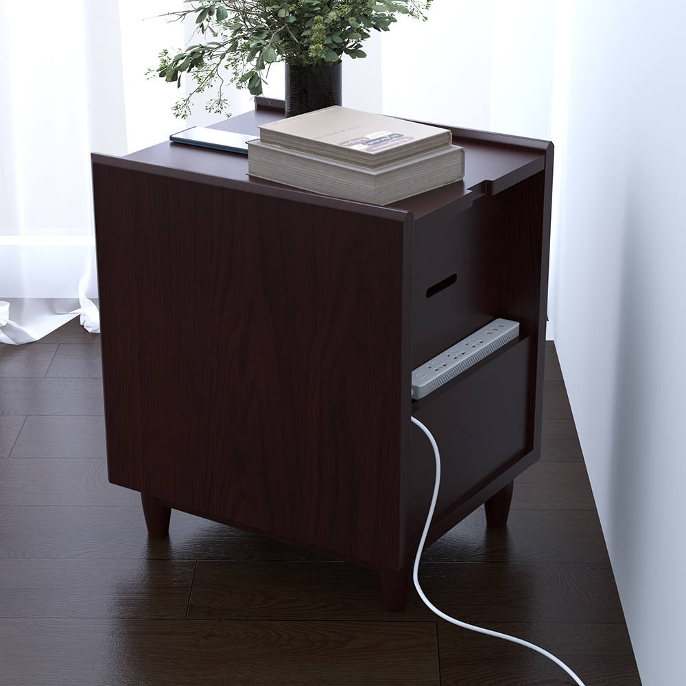 Rustic Rattan Black Walnut Nightstand with Storage Solid Wood 2 Drawer