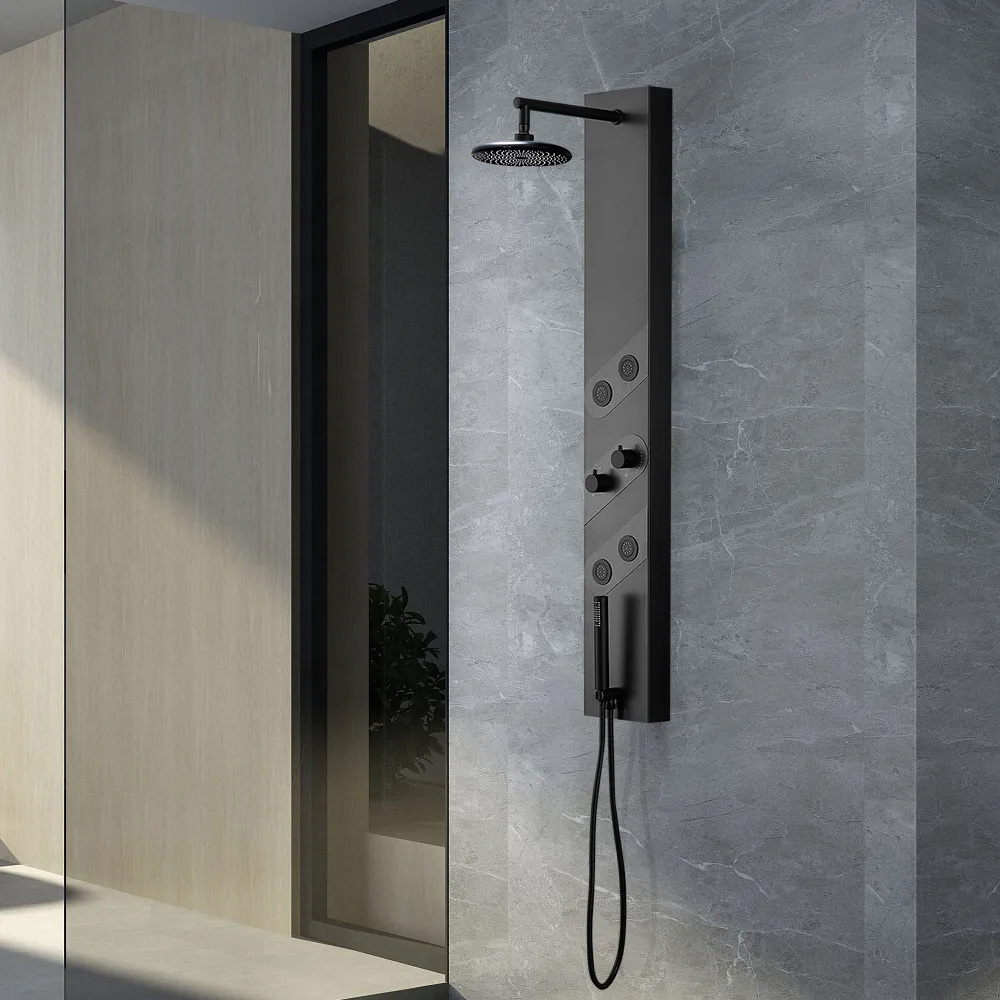 140mm Black Rainfall Shower Panel with Handheld Shower Adjustable