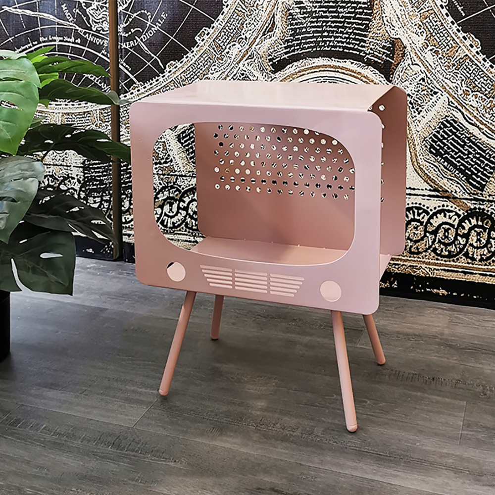 Stert TV Sculpt Display Shelving Unique End Table in Pink Living Room