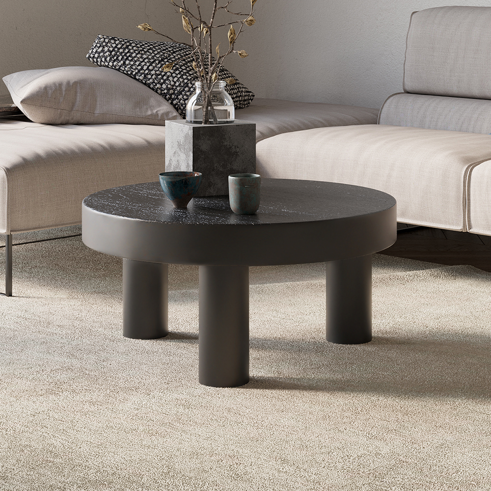 Threeens 23.6" Round Black Pine Wood Coffee Table Center Table for Living Room - Living Room ...