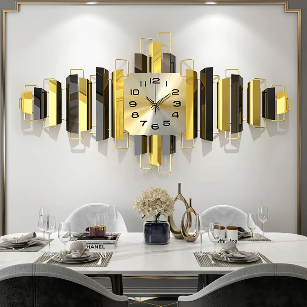 3D Modern Oversized Wall Clock Creative Geometric Home Wall Decor in Black & Gold