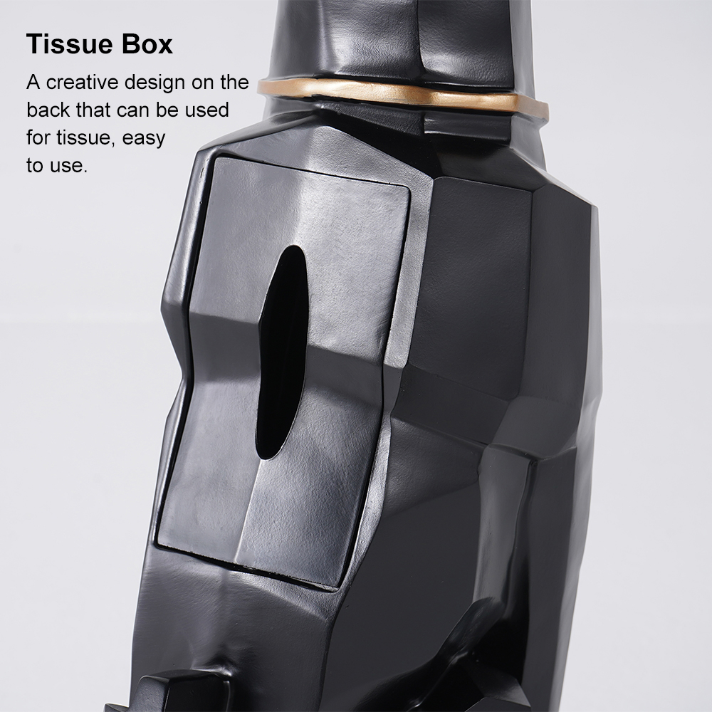 Modern Black Sculpture Side Table Tray End Table with Tissue Storage