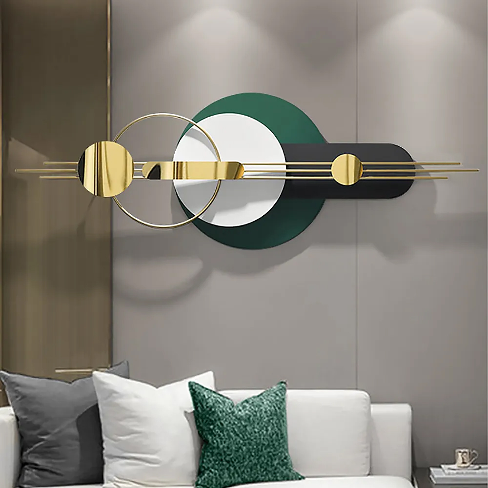Modern Metal Wall Decor for Living Room Bedroom Geometric Wall Art in Gold & Green
