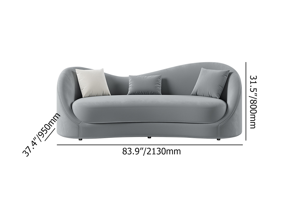 Luxury 84" Gray Velvet Upholstered Sofa 3Seater Sofa Solid Wood Frame