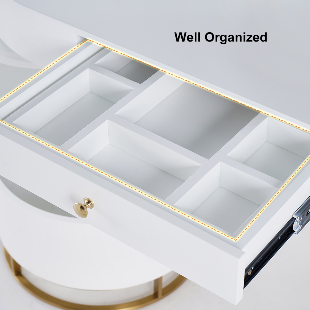 White Makeup Vanity Dressing Table with Swivel Mirror & Stool