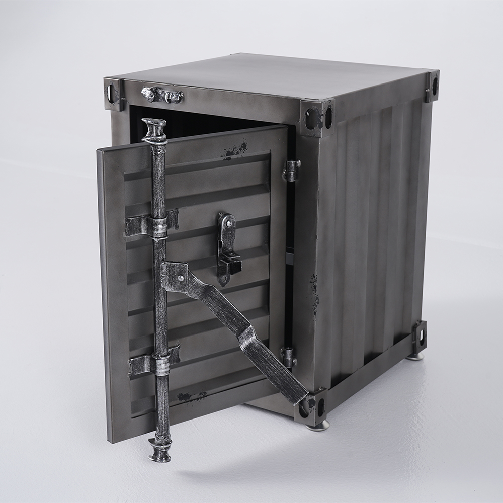 Ctainer Industrial Nightstand End Table with Storage Shelf Bedroom with