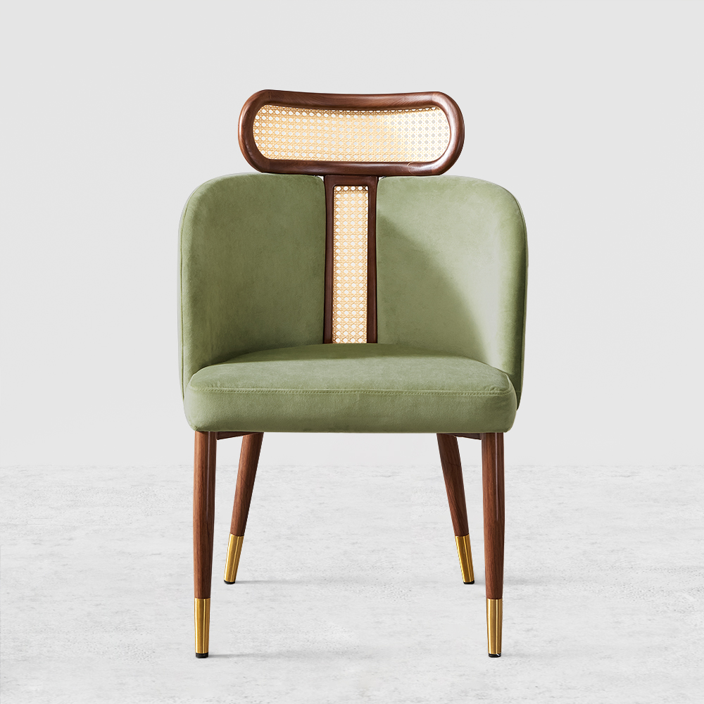 Modern Green Velvet Dining Chair Curved Back Rattan Dining Room Chairs ...
