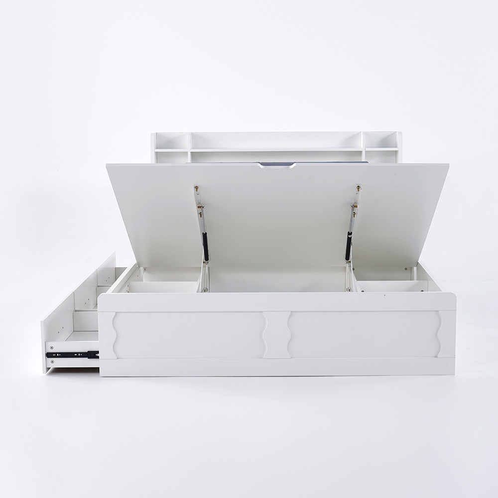 Modern White Storage Queen Bed Low Profile Queen Bed with 3 Drawers