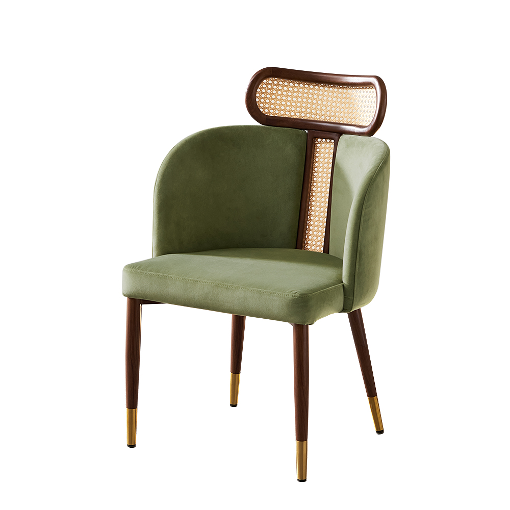 Modern Green Velvet Dining Chair Curved Back Rattan Dining Room Chairs (Set of 2) Kitchen