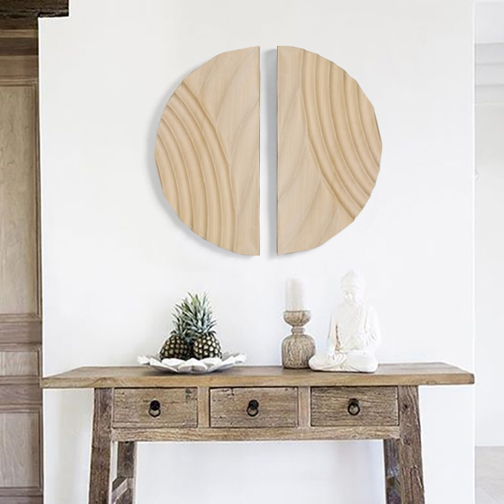 Minimalist Round Wood Wall Decor for Living Room Bedroom 3D Hanging Art