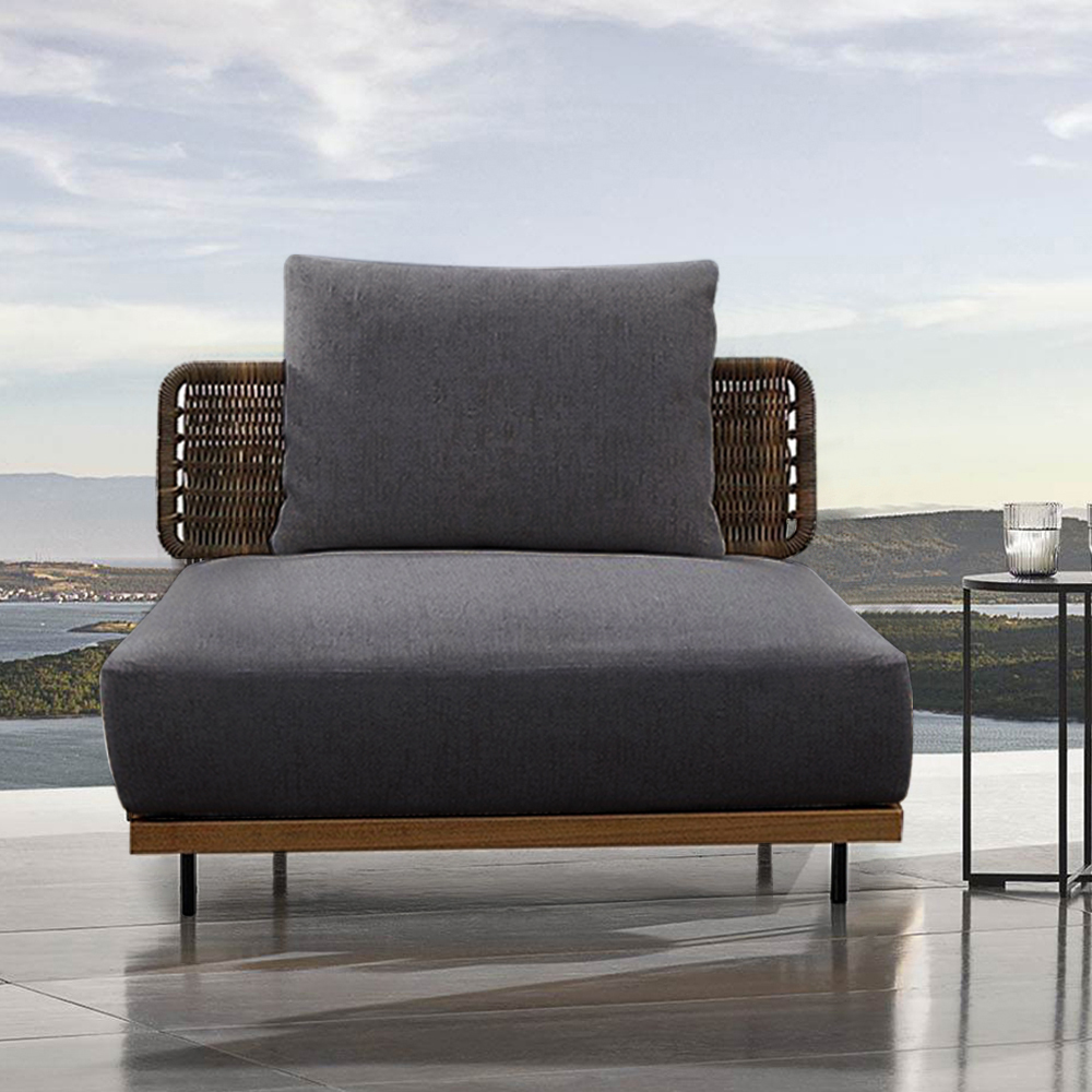 950mm Wide Modern Aluminium & Rattan Outdoor Sofa with Cushion in Grey & Brown