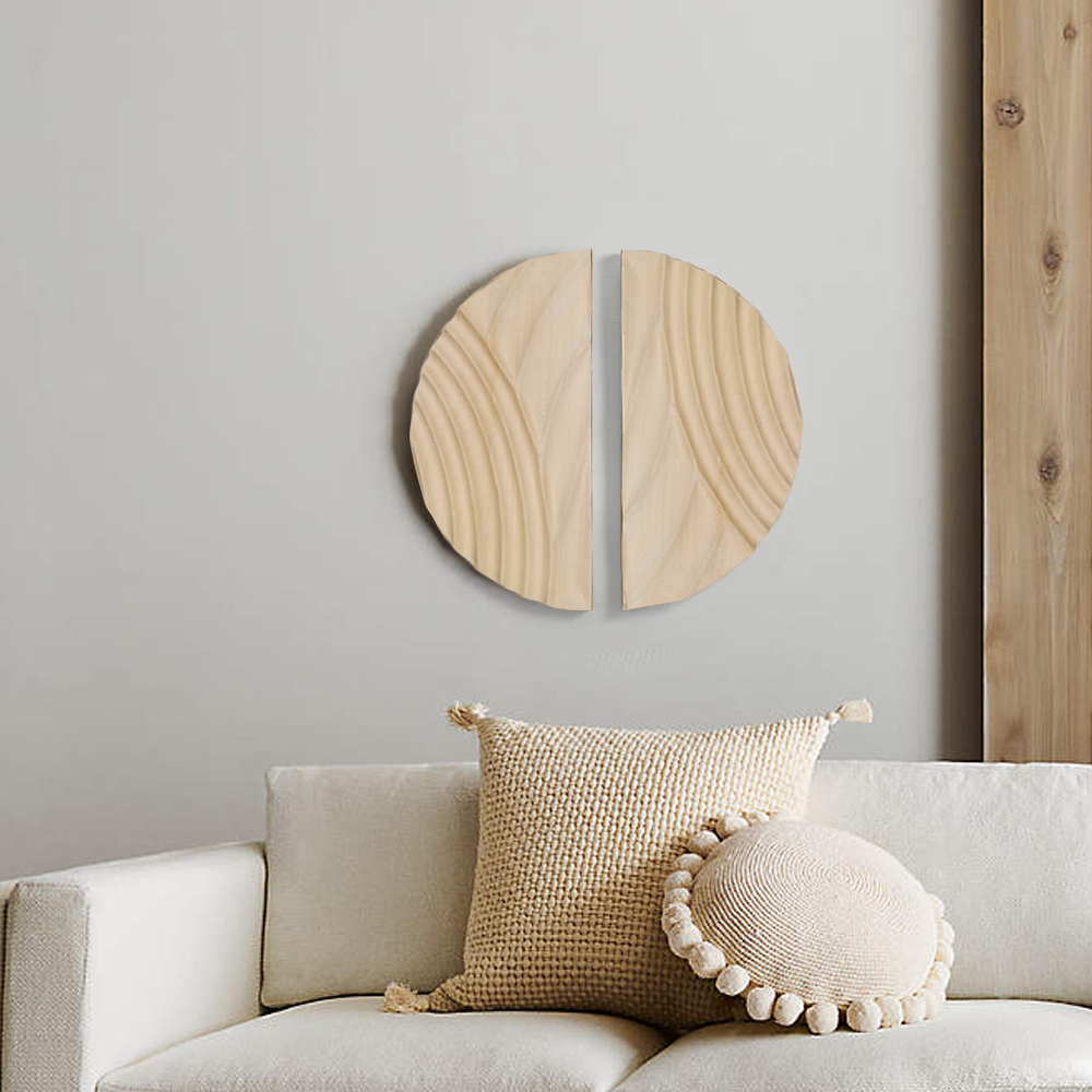 Minimalist Round Wood Wall Decor for Living Room Bedroom 3D Hanging Art