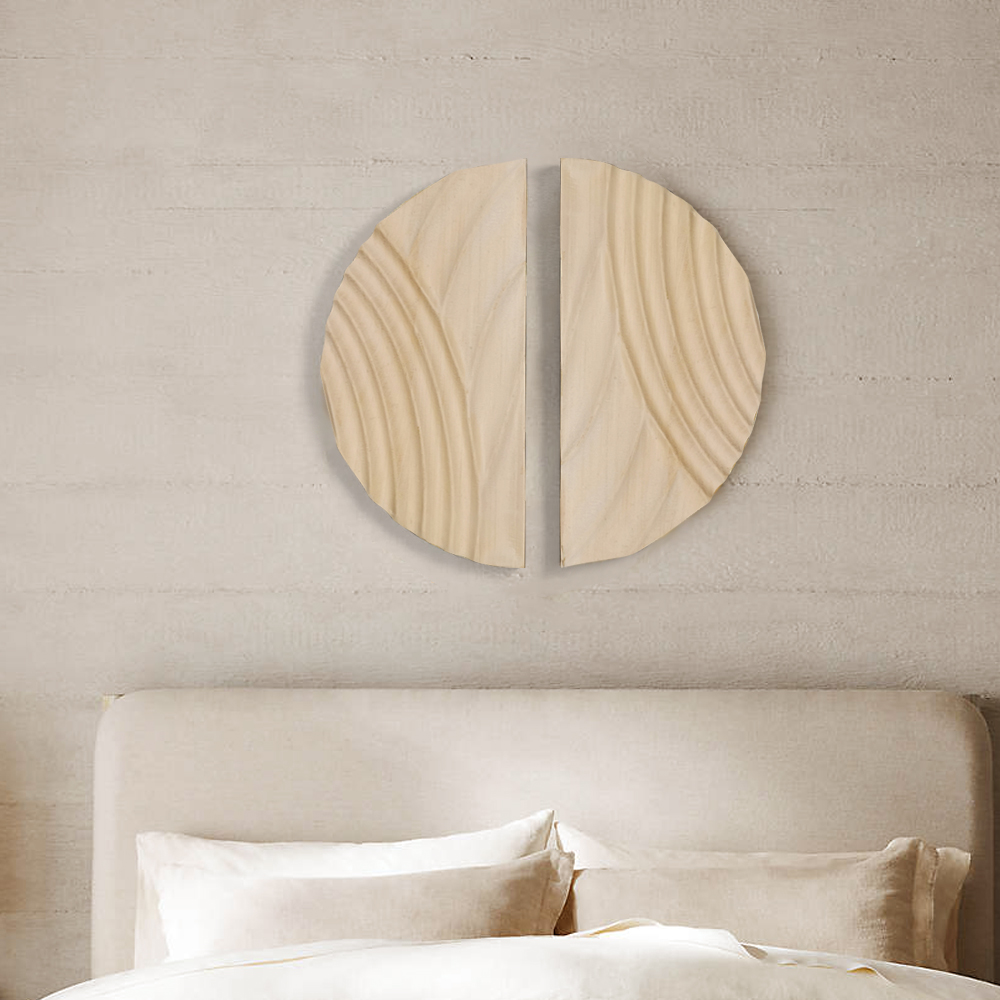 Minimalist Round Wood Wall Decor for Living Room Bedroom 3D Hanging Art