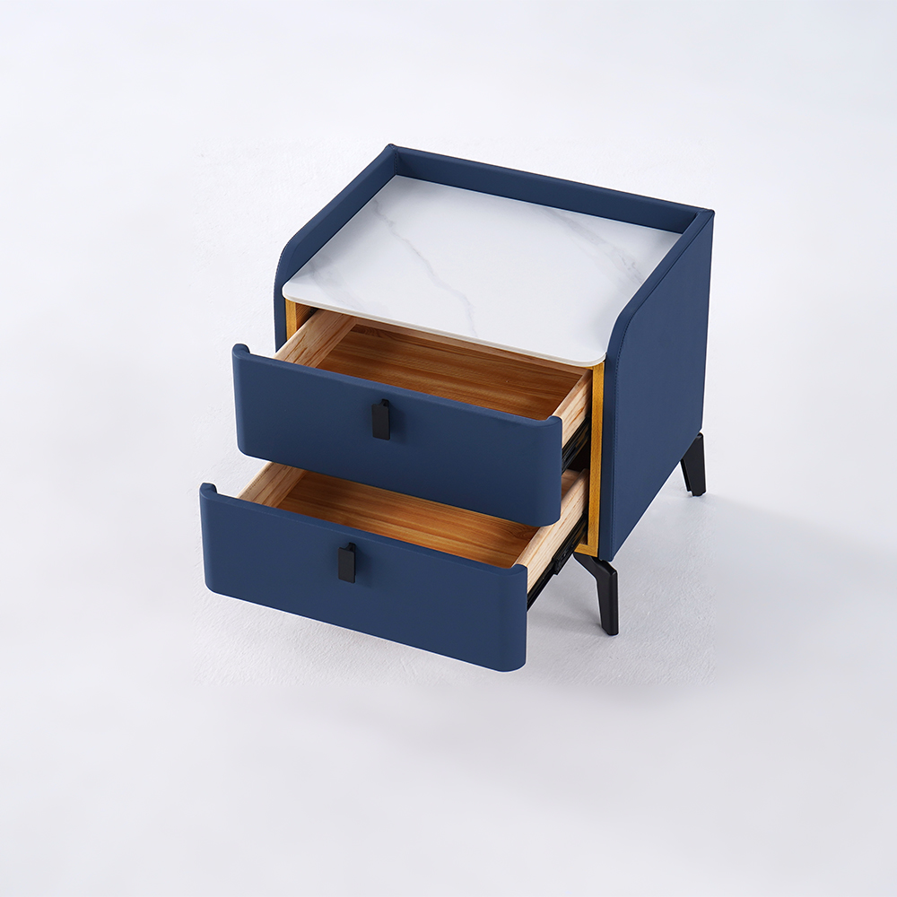 Modern Nightstand with 2 Drawers Bedroom Nightstand in Deep Blue, Faux