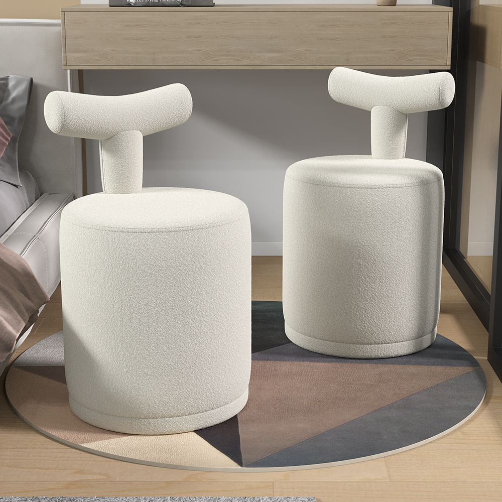 Modern White Boucle Vanity Stool With Round Seat And Back Bedroom Vanity Chair Bedroom Furniture 