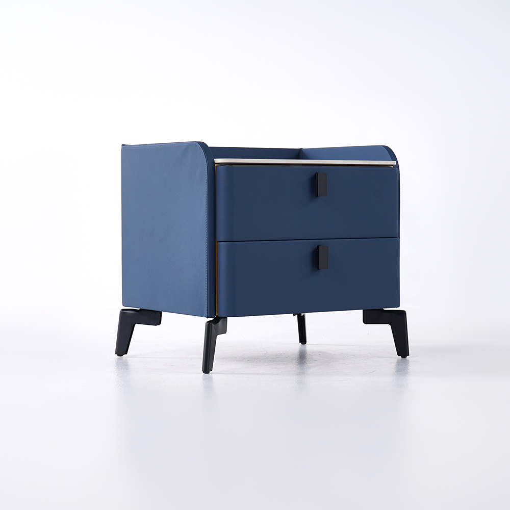 Modern Nightstand with 2 Drawers Bedroom Nightstand in Deep Blue, Faux
