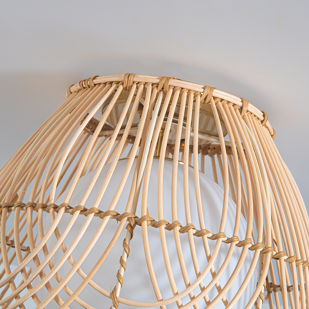 Boho Metal & Rattan Geometric Flush Mount Ceiling Light with White