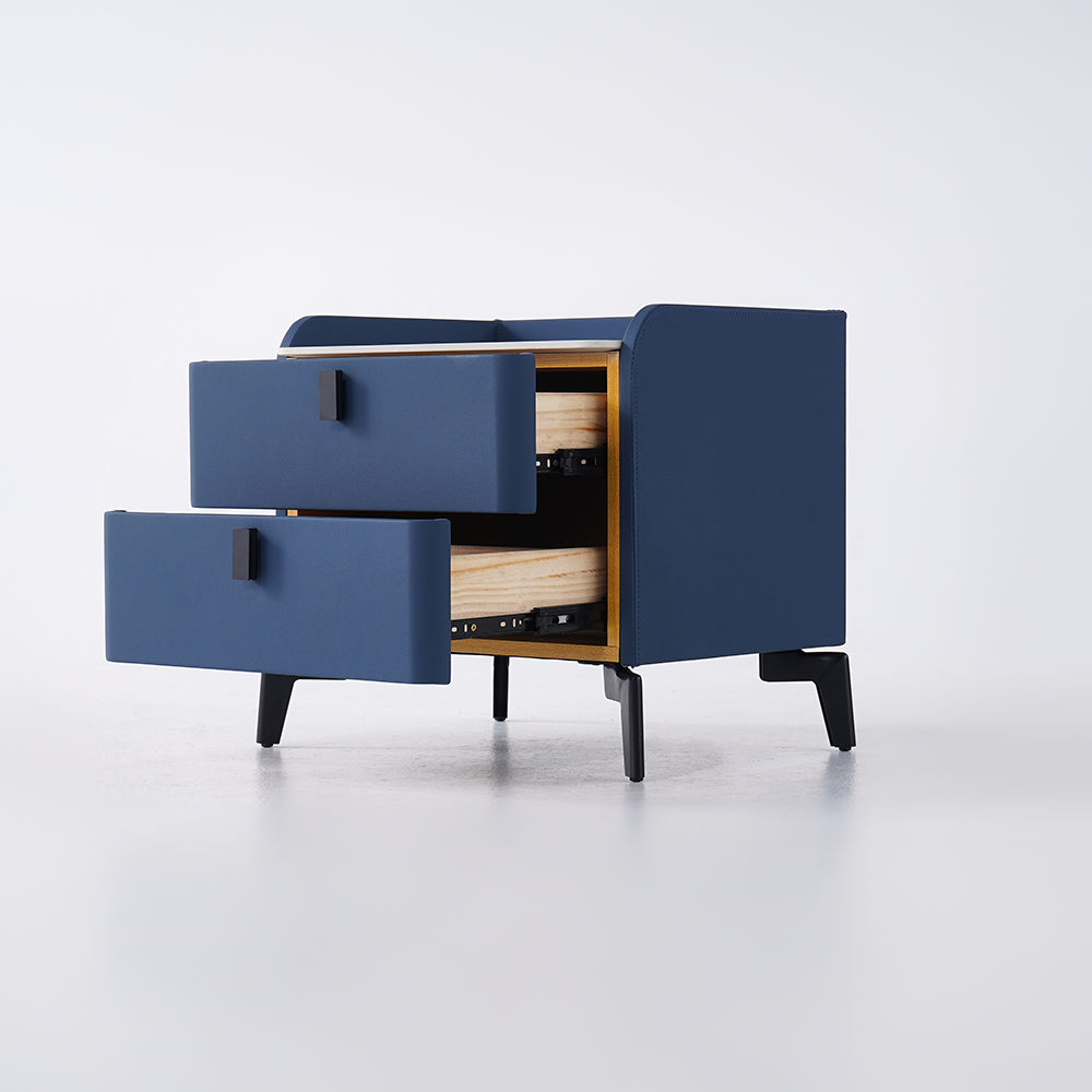 Modern Nightstand with 2 Drawers Bedroom Nightstand in Deep Blue, Faux