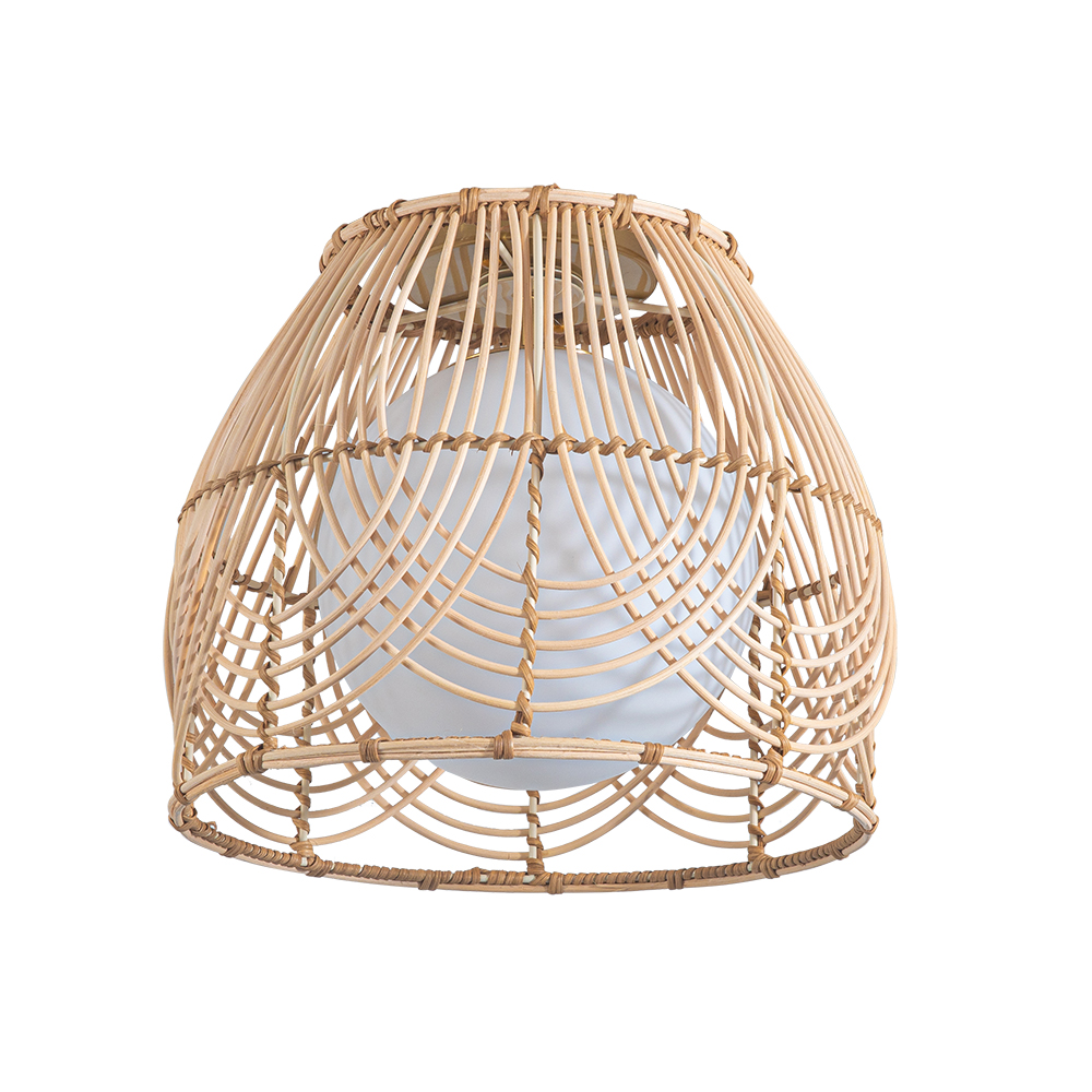 Boho Metal & Rattan Geometric Flush Mount Ceiling Light with White