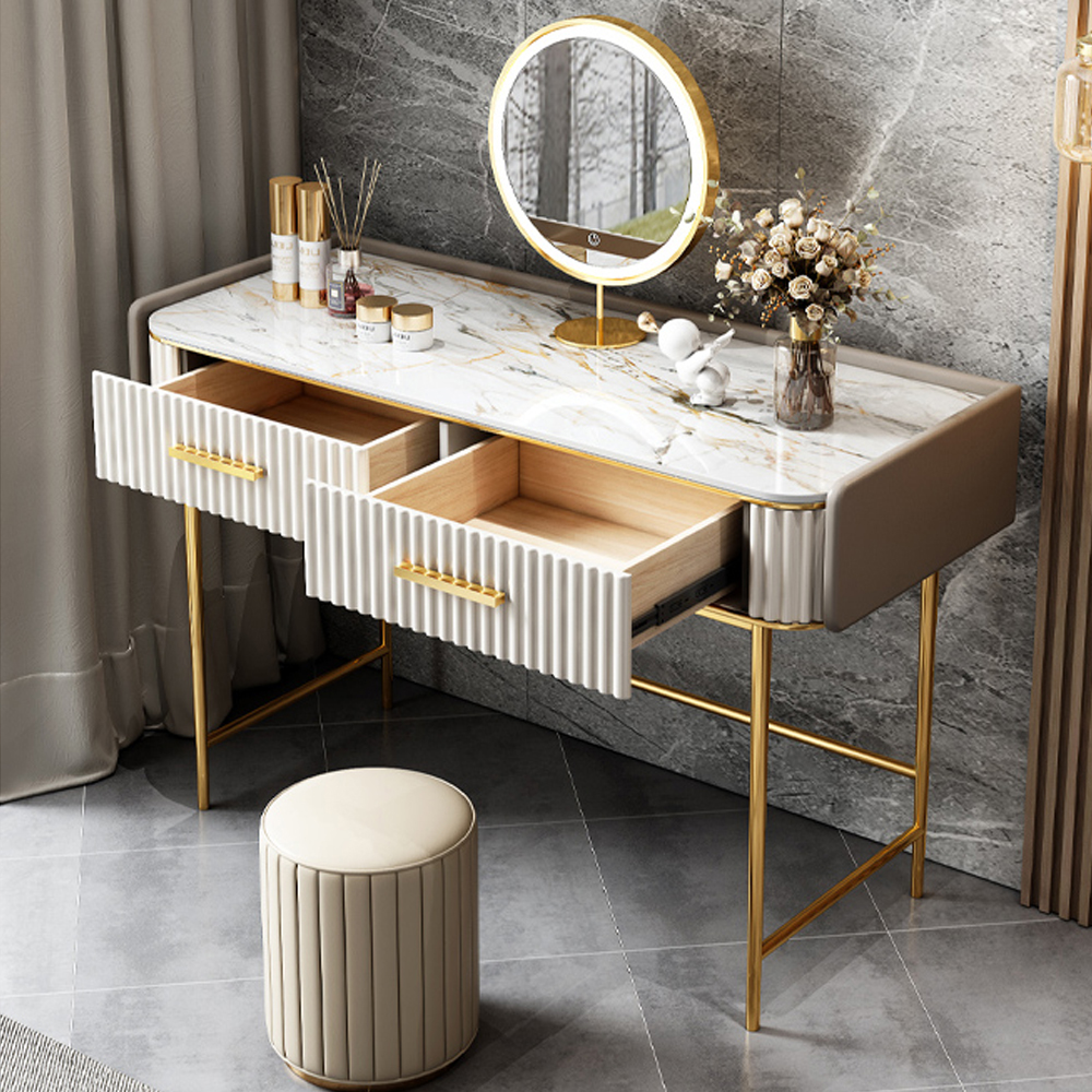 1200mm Modern Off White Makeup Vanity Stone Top 2Drawer Dressing Table