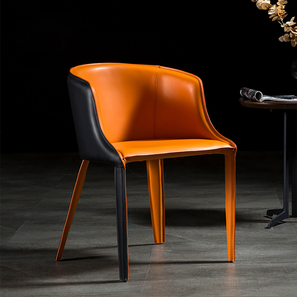 Black & Orange Modern Saddle Leather Upholstered Dining Chair with
