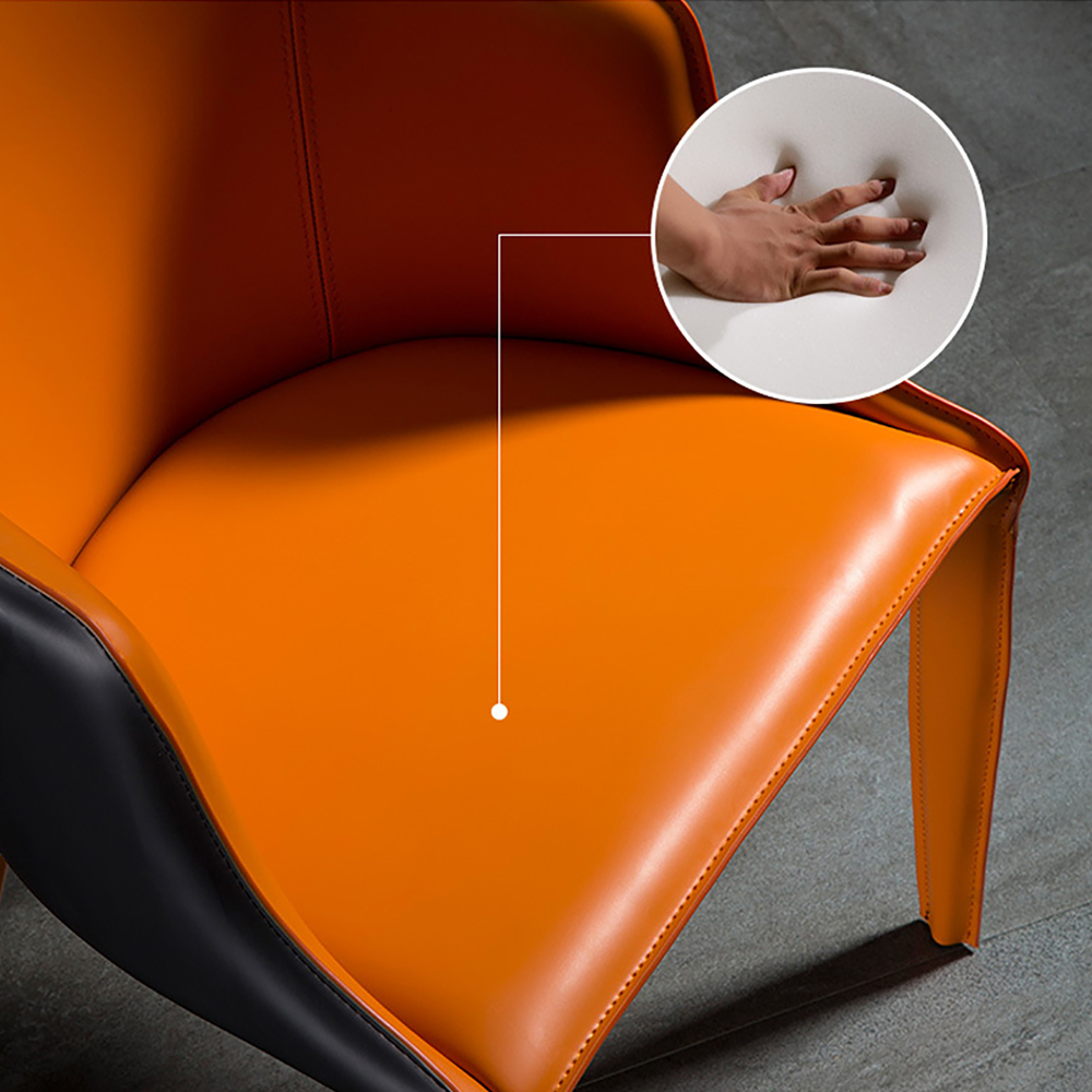 Black & Orange Modern Saddle Leather Upholstered Dining Chair with Metal Legs Kitchen & Dining