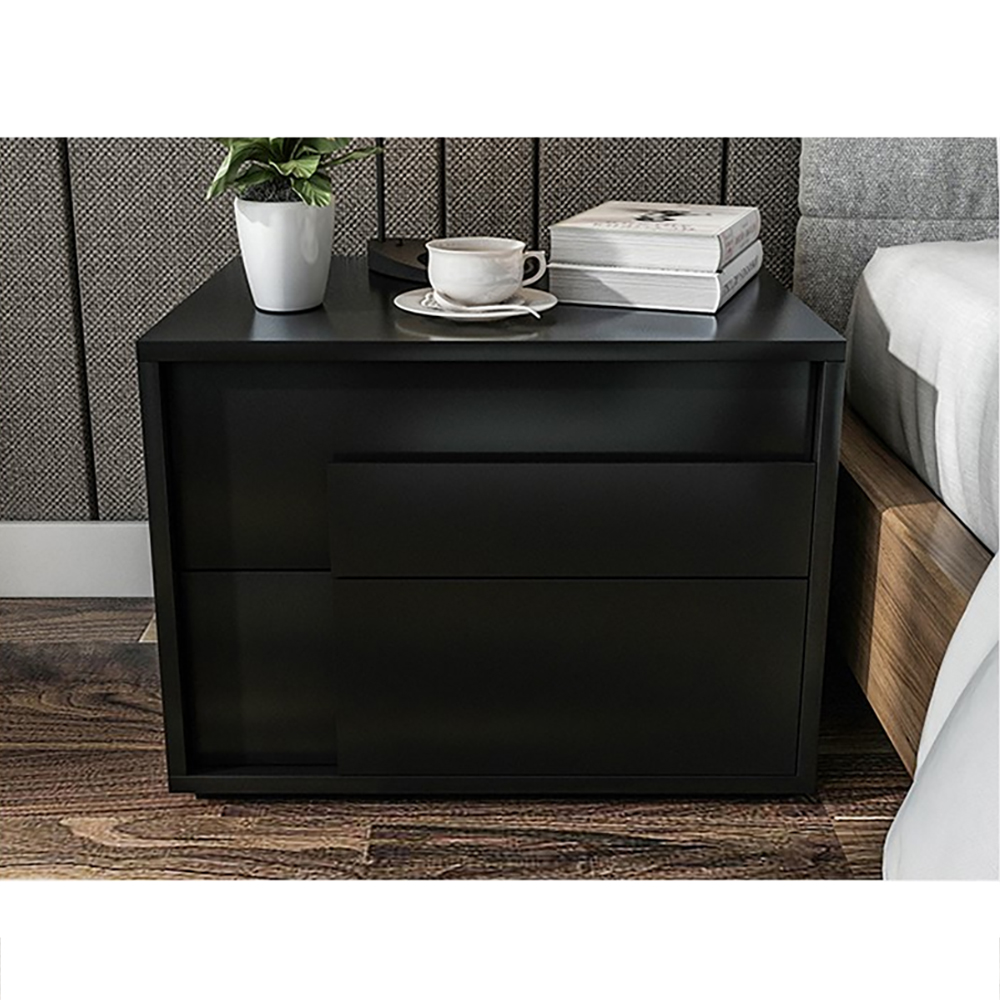 Modern Black Rectangle Nightstand with 2 Drawers