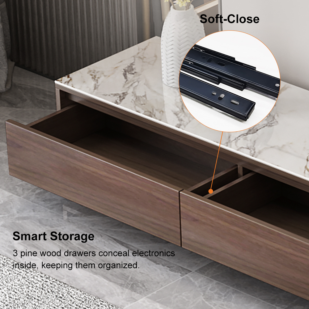 Fero Modern Extendable Stone Top Walnut & Black Wood TV Stand with 3 ...