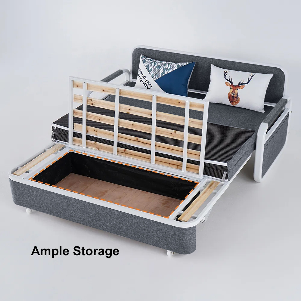 Deep Grey Sleeper Sofa Bed Loveseat Cotton & Linen Upholstered with