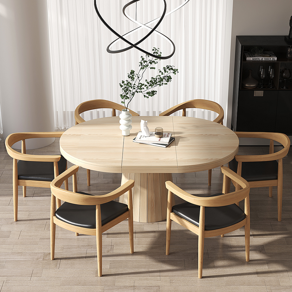 39"-55" Extendable Dining Table for 6-Seater Natural Oval&Round Table ...