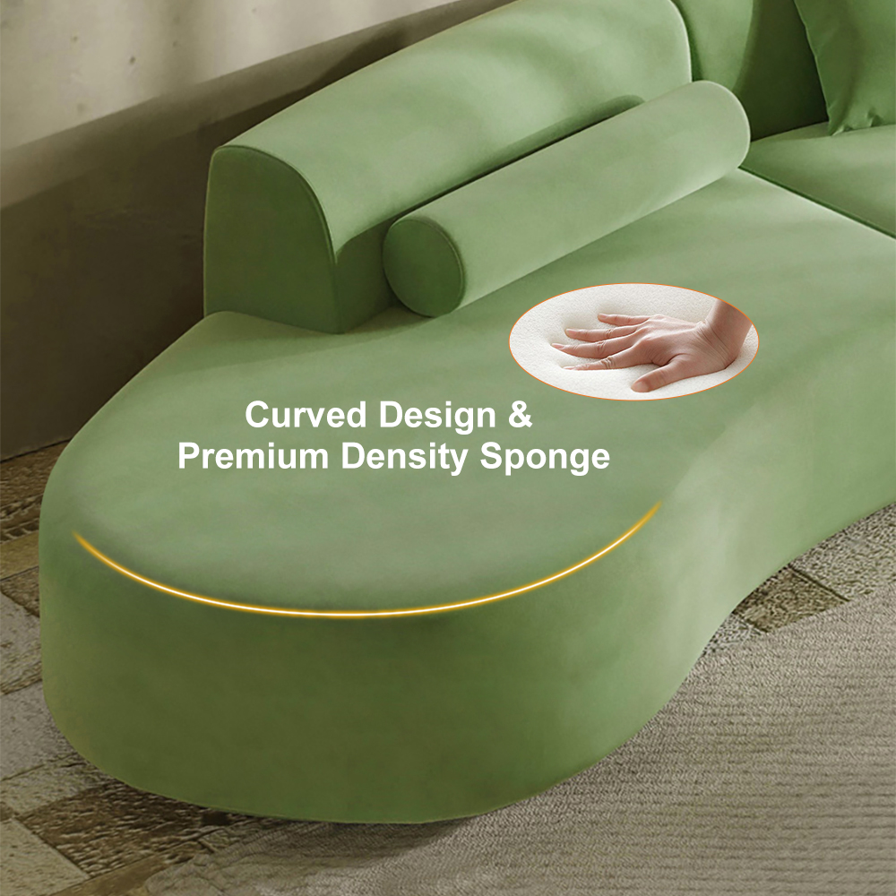109" Modern Green Curved Velvet Sectional Sofa 4Seater Couch