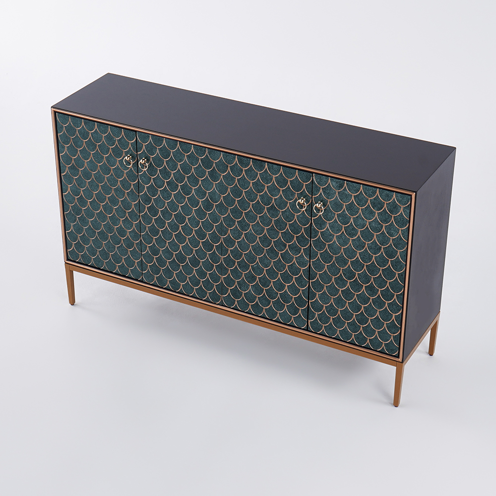 Modern Scale Patterned Sideboard Buffet with Doors & Shelves in Large Kitchen & Dining