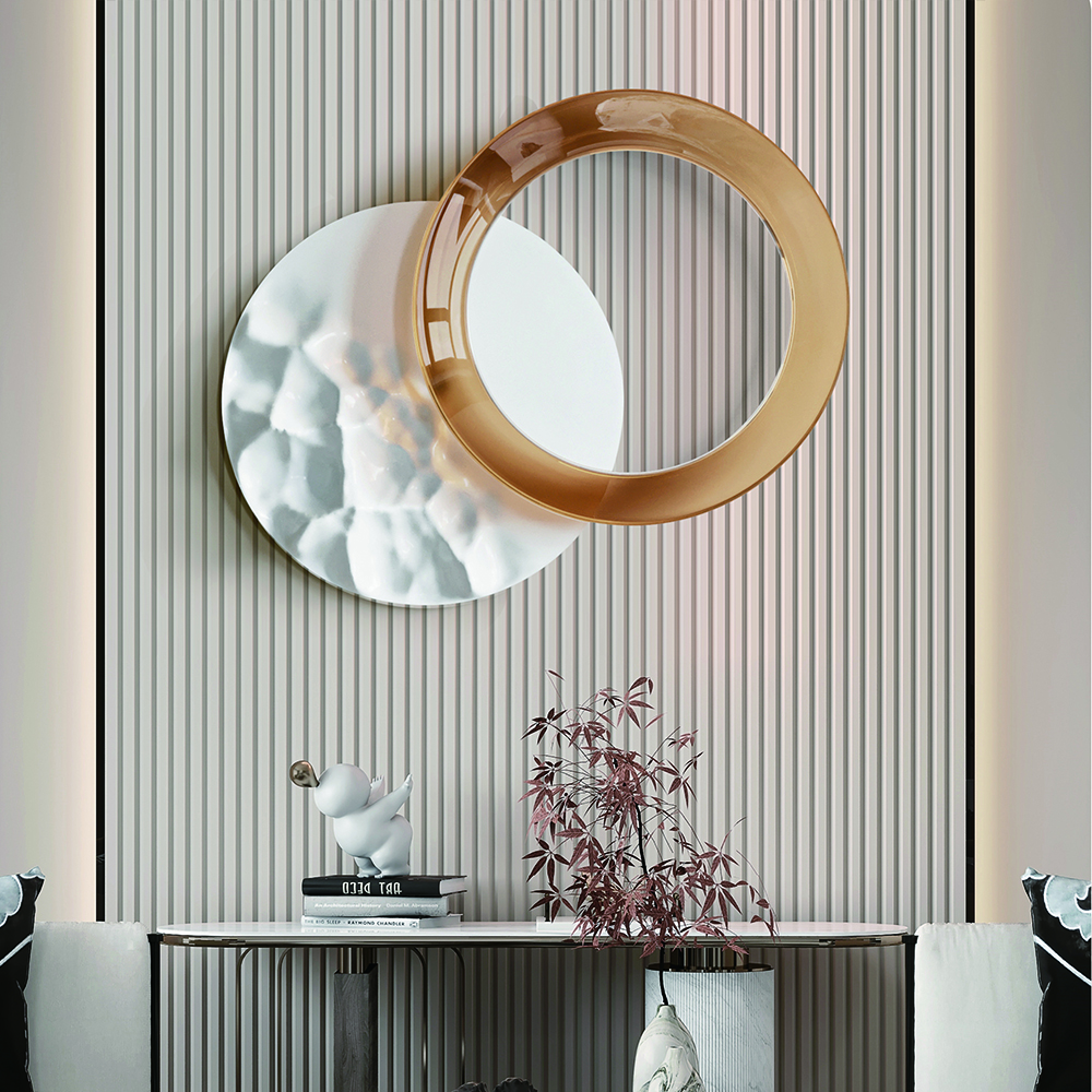 Modern 3D Wood Round Wall Decor for Living Room Bedroom in White