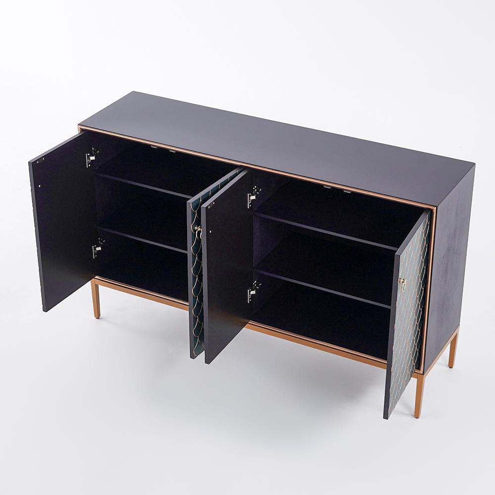 Modern Scale Patterned Sideboard Buffet with Doors & Shelves in Large Kitchen & Dining