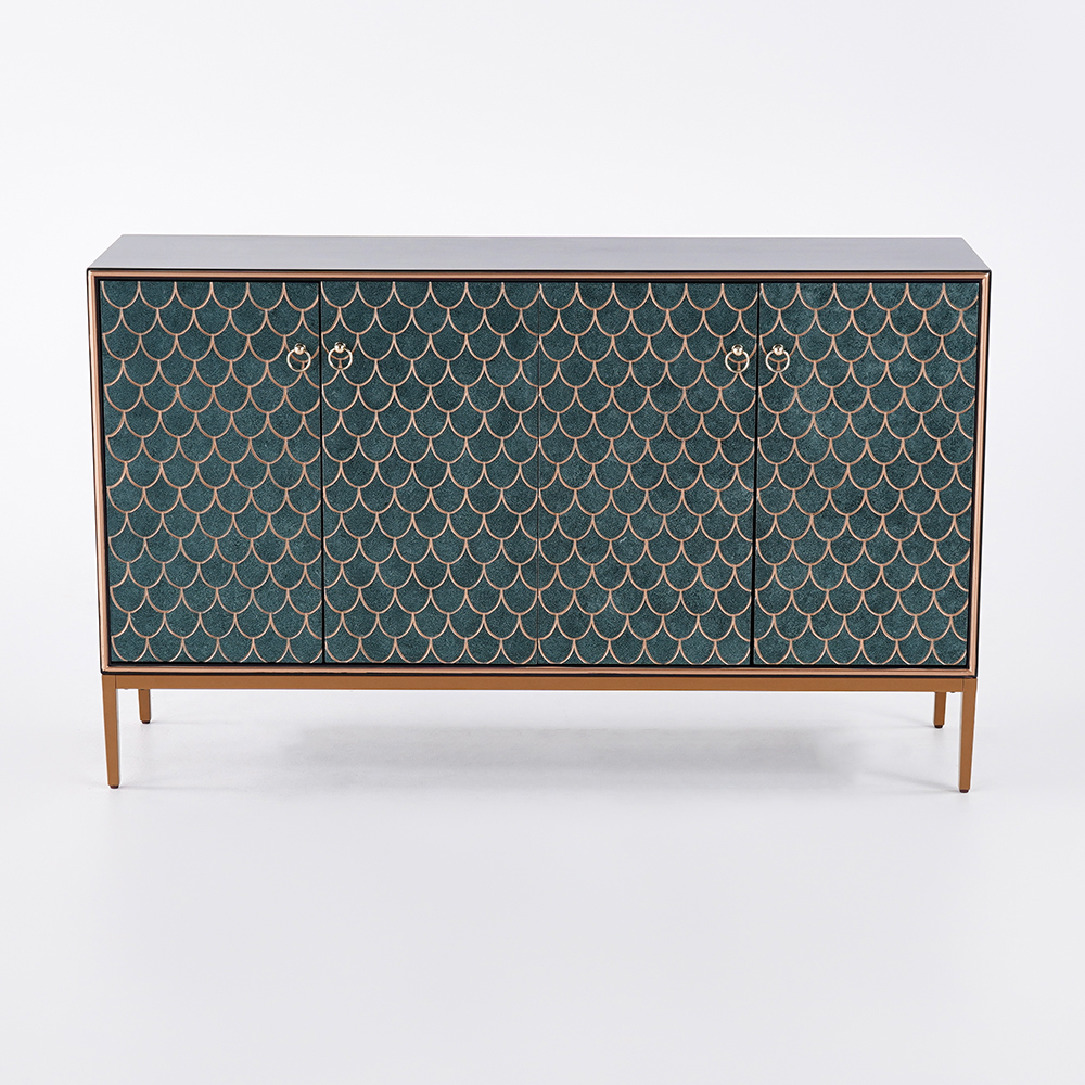 Modern Scale Patterned Sideboard Buffet with Doors & Shelves in Large Kitchen & Dining