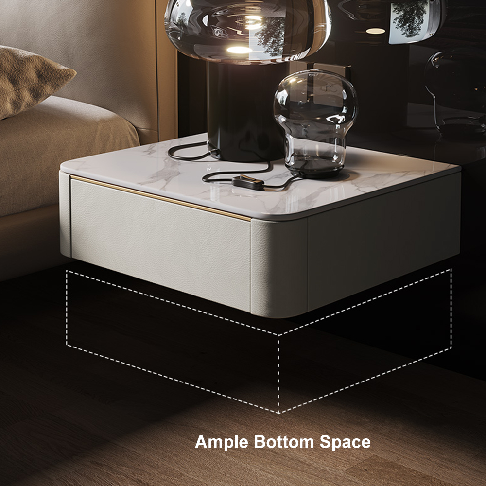 Modern White Floating Nightstand 1 Drawer Bedside Table with Sintered