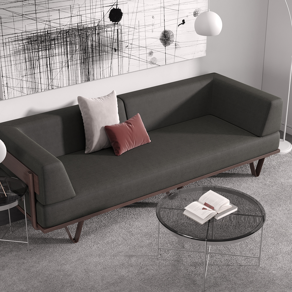 2480mm Grey & Walnut LeathAire 3Seater Sofa Industrial Upholstered with Steel Frame Living