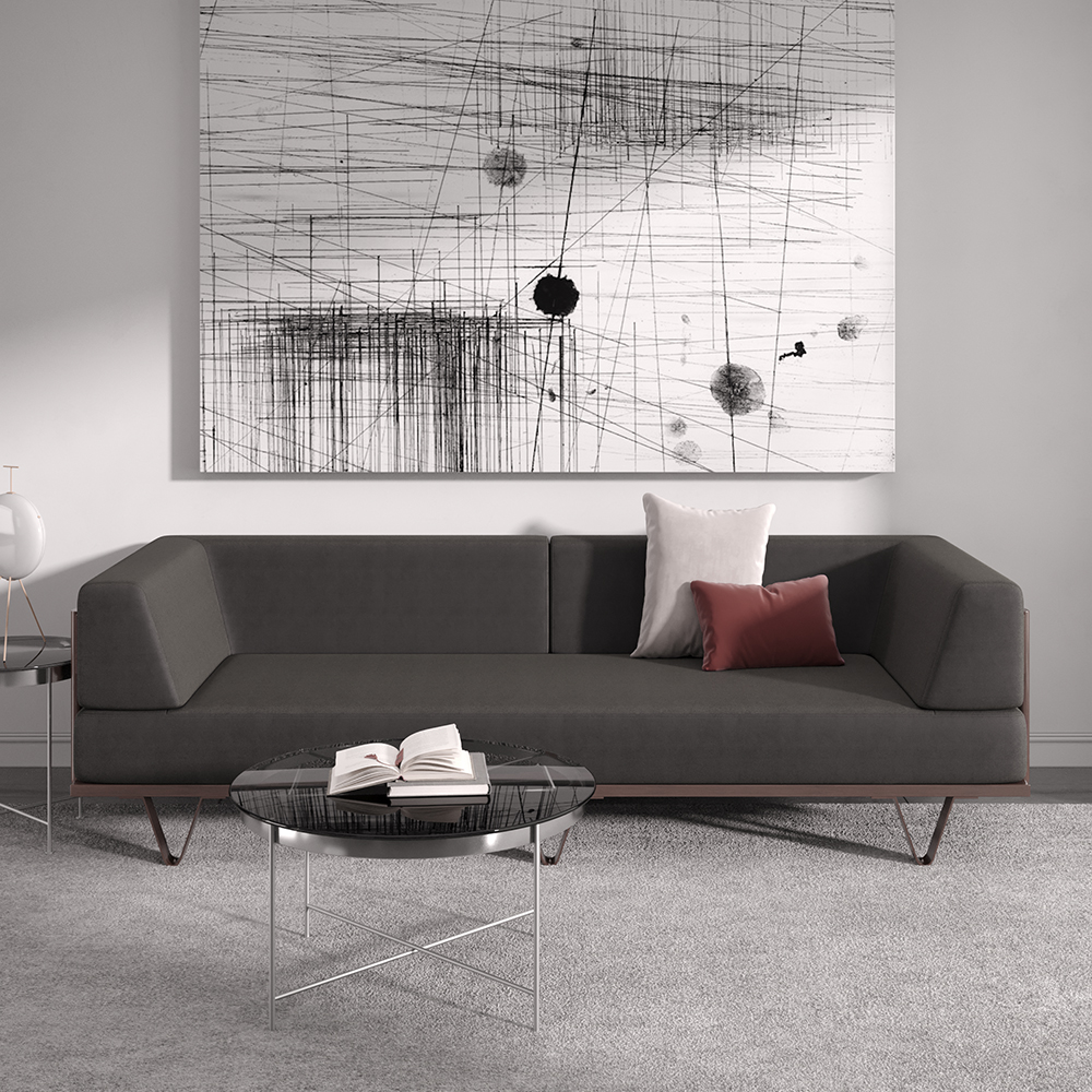 2480mm Grey & Walnut LeathAire 3Seater Sofa Industrial Upholstered with Steel Frame Living