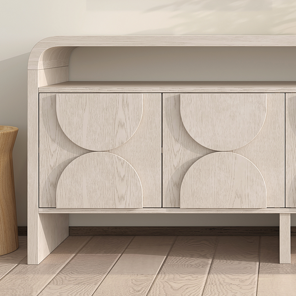 71" Wood Sideboard Buffet Japandi Distressed White Credenza with