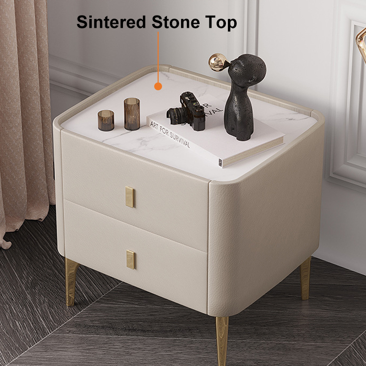 Modern Off White Nightstand 2Drawer Bedside with Sintered