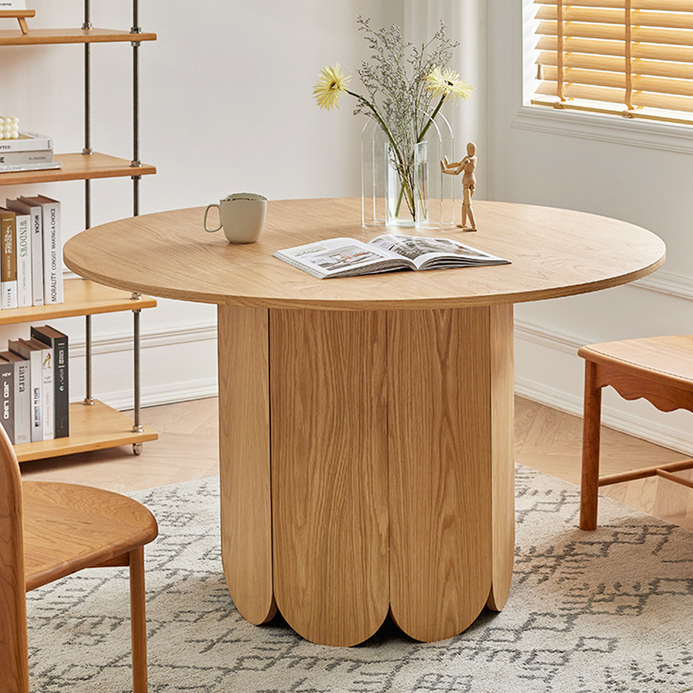 35" Japandi Round Small Dining Table 4-Person Natural Pine Wood ...